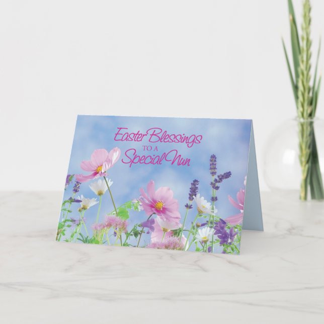Easter Blessings To Nun, Wildflowers Holiday Card (Front)