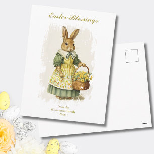 Easter Blessings Vintage Bunny Rabbit Custom Text Holiday Postcard