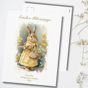 Easter Blessings Vintage Bunny Rabbit Custom Text Holiday Postcard