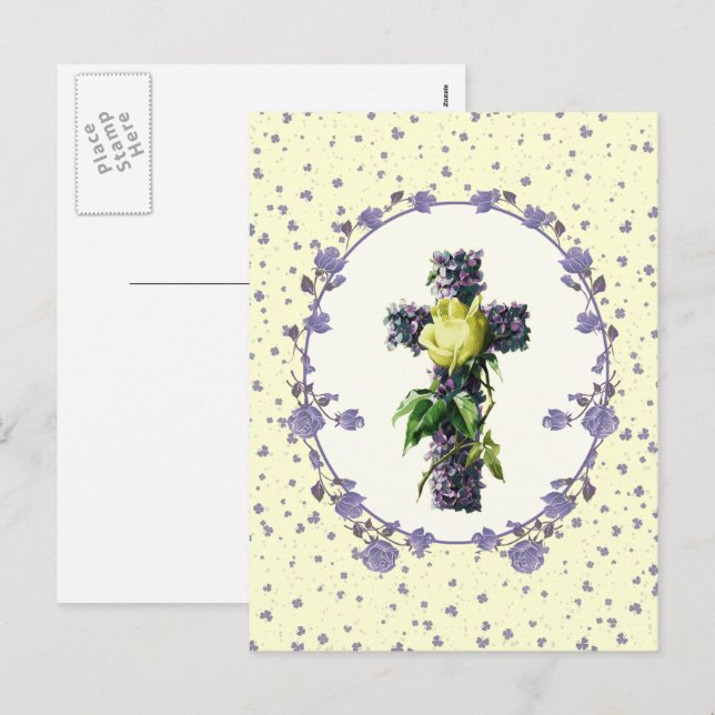 Easter Blessings. Vintage Easter Cross Religious  Holiday Postcard (Front/Back)