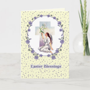 Easter Blessings. Vintage Praying Angel Religious  Holiday Card