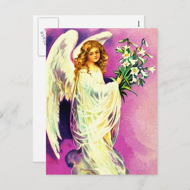 Easter Blessings. Vintage Praying Angel Religious  Holiday Postcard (Front/Back)