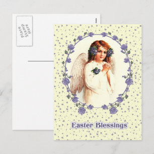 Easter Blessings. Vintage Praying Angel Religious Holiday Postcard