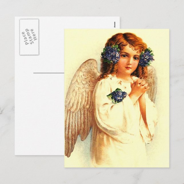 Easter Blessings. Vintage Praying Angel Religious Holiday Postcard (Front/Back)