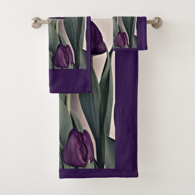 Easter Blessings with Tulips Flowers in Purple Bath Towel Set (Insitu)