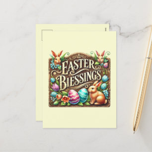 Easter Blessings word art  Holiday Postcard