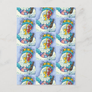 EASTER BONNET AND EGGS, SPRING CHICKEN Colourful Holiday Postcard
