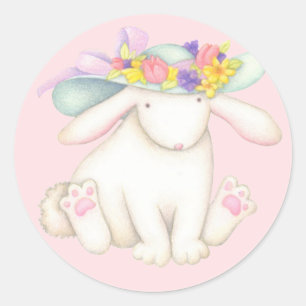 Easter Bonnet Floral Rabbit Return Address  Classic Round Sticker