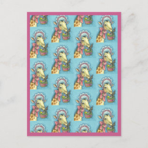 EASTER BONNET GIRAFFE, EGG BASKET HOLIDAY POSTCARD