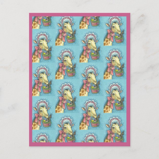 EASTER BONNET GIRAFFE, EGG BASKET HOLIDAY POSTCARD (Front)