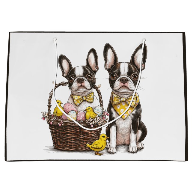 Easter Boston Terrier Dogs Large Gift Bag (Front)