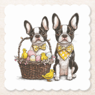 Easter Boston Terrier Dogs Paper Coaster