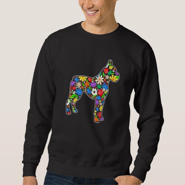 Easter Boxer Dog Easter Spring Flowers Puppy Sweatshirt (Front)
