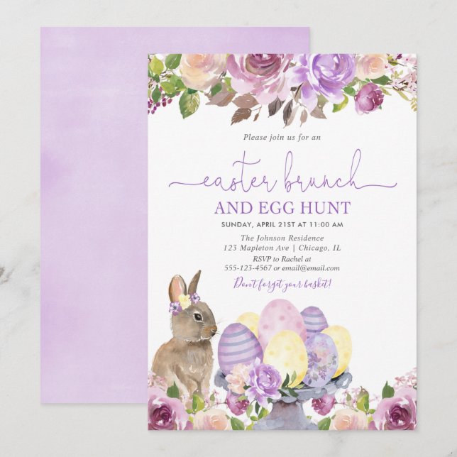 Easter brunch and egg hunt bunny invitation (Front/Back)