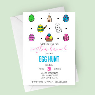 Easter Brunch and Egg Hunt Line Icons Easter Party Invitation