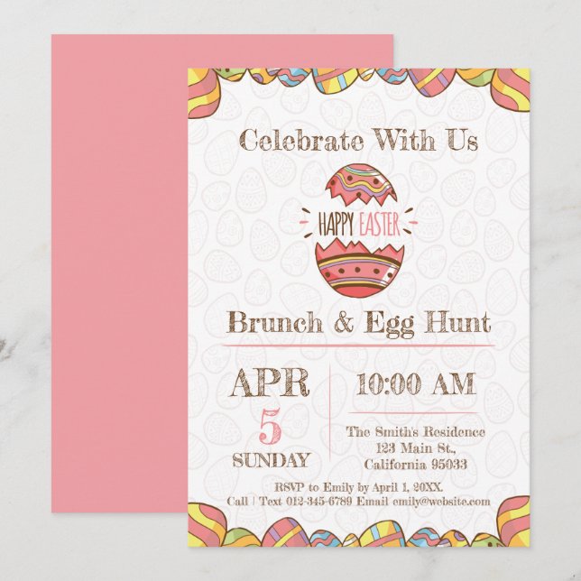 Easter Brunch and Egg Hunt Party Invitation. Invitation (Front/Back)