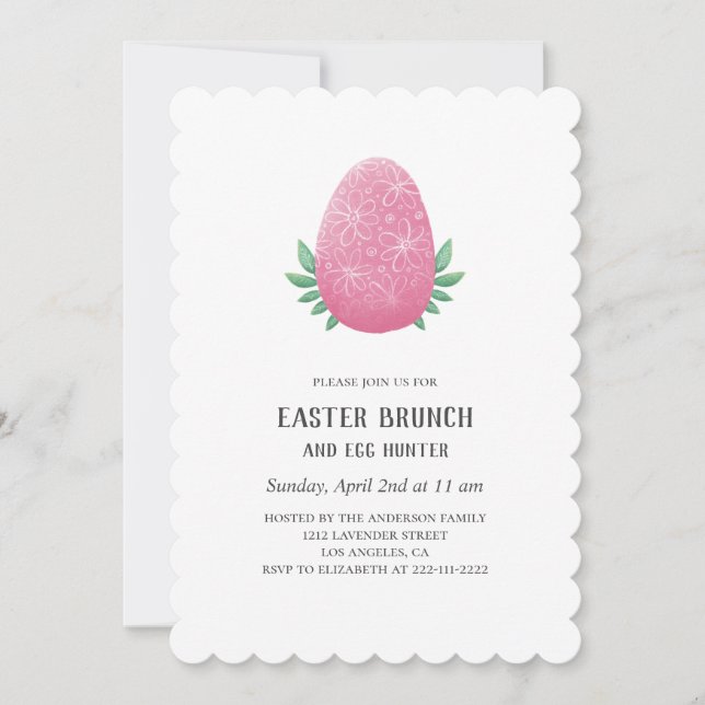 Easter brunch and egg hunt. Pink spring invitation (Front)