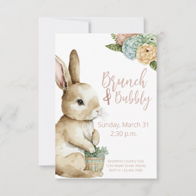 Easter Brunch & Bubbly Invitation Pastel Rabbit  (Front)