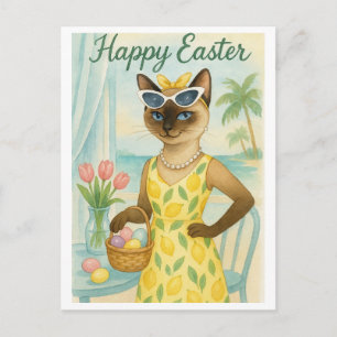 Easter  Brunch Cat in Lemon Dress  Holiday Postcard