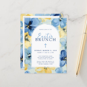 Easter Brunch Christian Spring Floral Blue Postcard