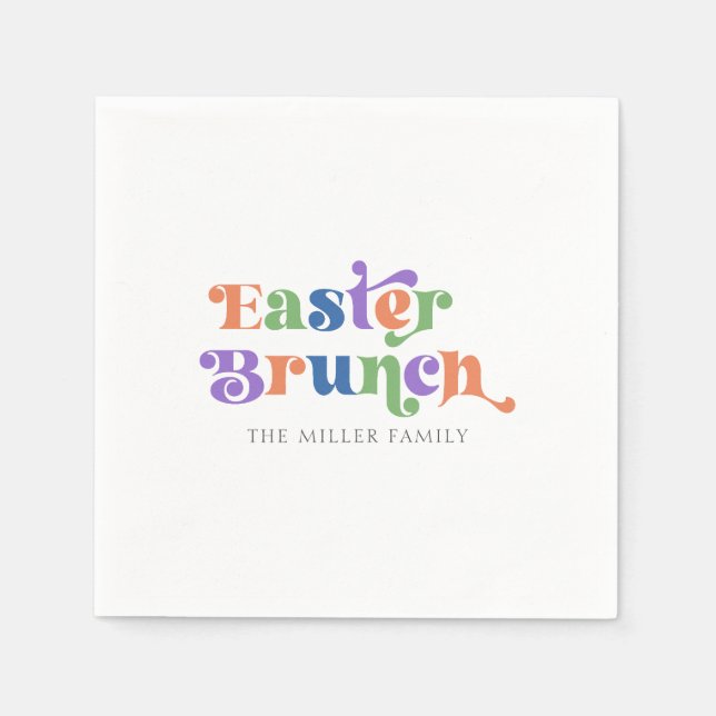 Easter Brunch Colourful Retro Typography Napkin (Front)