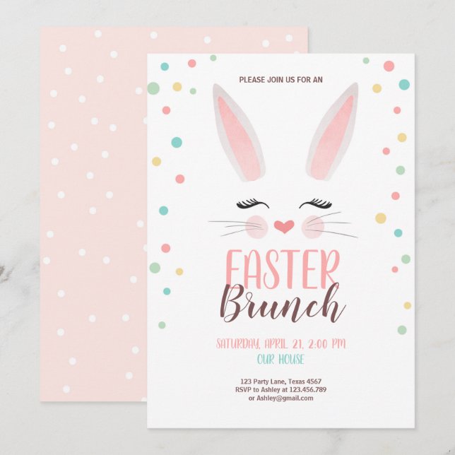 Easter Brunch Cute Bunny Easter Brunch Party Invitation (Front/Back)