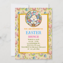 EASTER BRUNCH, Cute Bunny, Eggs, and Floral