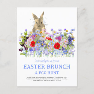 Easter Brunch Egg Hunt Bunny and Wildflowers Invitation Postcard