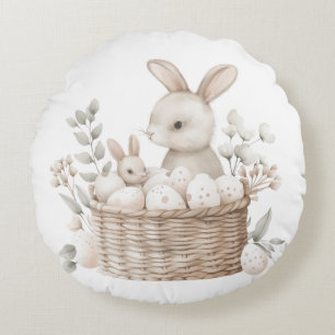 Easter Brunch & Egg Hunt Bunny Basket with Eggs Round Pillow