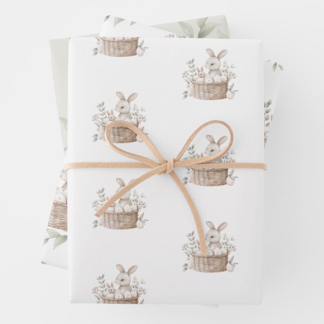 Easter Brunch & Egg Hunt Bunny Basket with Eggs Wrapping Paper Sheet (In situ)