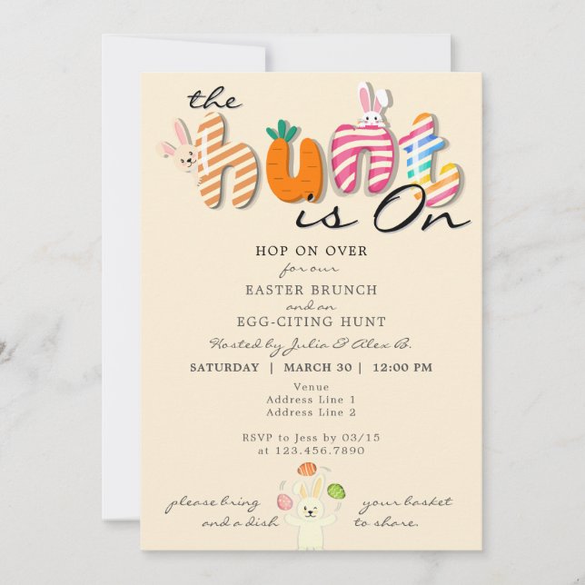 Easter Brunch Egg Hunt Bunny Colourful Pastel Sand Invitation (Front)