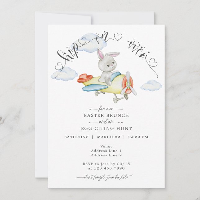 Easter Brunch & Egg Hunt Cute Airplane Bunny Pilot Invitation (Front)