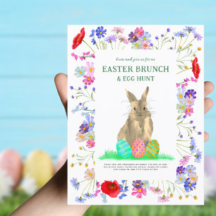 Easter Brunch Egg Hunt Cute Bunny Boho Floral Invitation Postcard