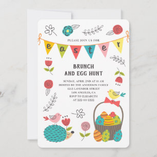 Easter brunch. Egg hunt. Floral spring invitation