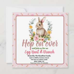 Easter Brunch & Egg Hunt Floral Watercolor Bunny Invitation