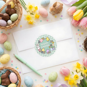 Easter Brunch & Egg Hunt Green Gingham Classic Round Sticker