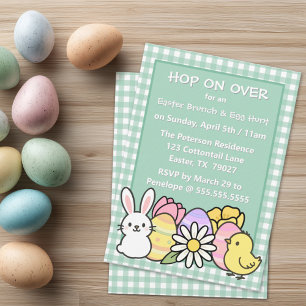 Easter Brunch & Egg Hunt Green Gingham Invitation