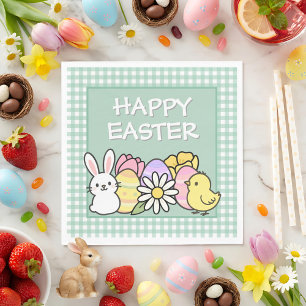 Easter Brunch & Egg Hunt Green Gingham  Napkin