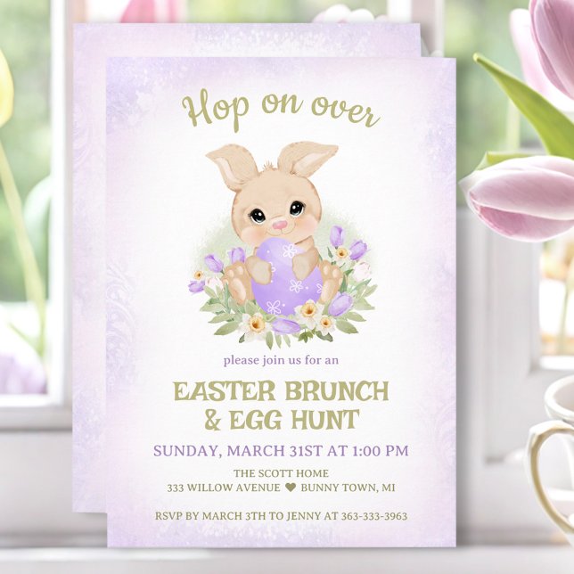 Easter Brunch Egg Hunt Purple Cute Bunny Invitation (Easter Brunch Egg Hunt Purple Cute Bunny Invitation)
