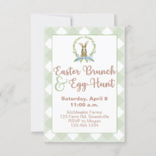 Easter Brunch & Egg Hunt Rabbit Invitation Gingham