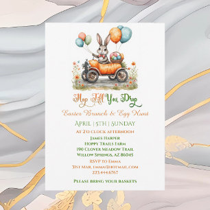 Easter Brunch & Egg Hunt   Spring Bunny Carrot Car Invitation