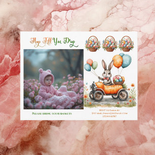 Easter Brunch & Egg Hunt   Spring Bunny Carrot Car Invitation Postcard