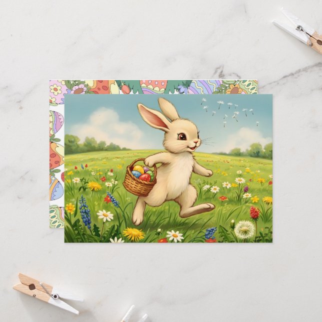 Easter Brunch & Egg Hunt Spring Meadow Bunny Invitation (Front/Back In Situ)