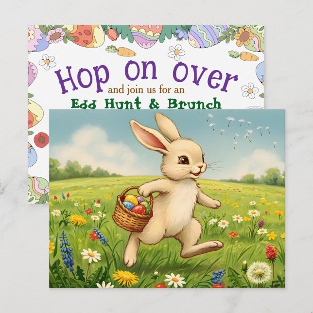 Easter Brunch & Egg Hunt Spring Meadow Bunny Invitation Postcard (Front/Back)