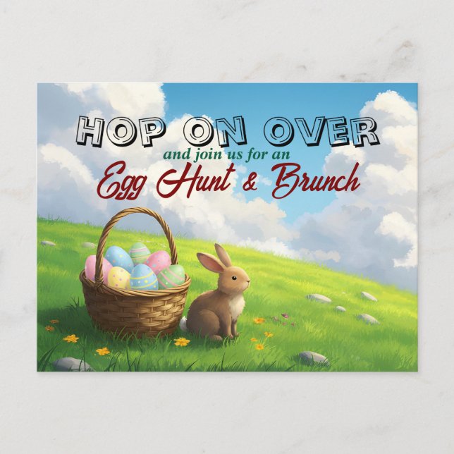 Easter Brunch & Egg Hunt Spring Meadow Bunny Invitation Postcard (Front)