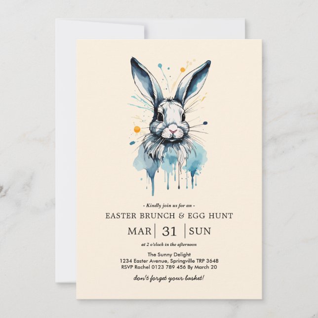 Easter Brunch & Egg Hunt | Water colour Bunny Invitation (Front)