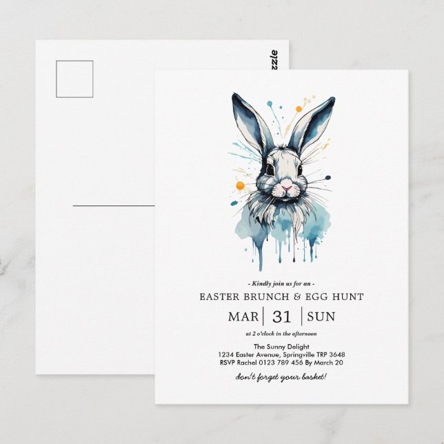 Easter Brunch & Egg Hunt | Water colour Bunny Postcard (Front/Back)