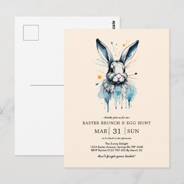 Easter Brunch & Egg Hunt | Water colour Bunny Postcard (Front/Back)
