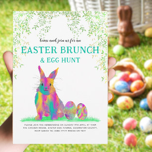 Easter Brunch Egg Hunt Watercolor Cute Pink Bunny Invitation