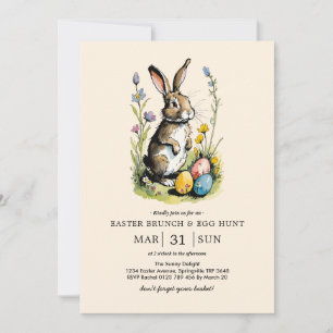 Easter Brunch & Egg Hunt   Wildflower Bunny Invitation